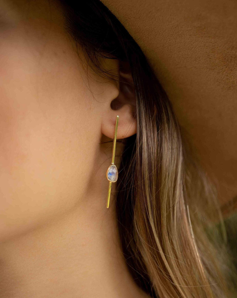 Moonstone Stud Earrings Gold Plated 18k * Gemstone * Earrings * Rainbow Moonstone * Handmade * Boho * Modern * BJE171