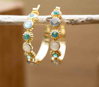 Labradorite, Iolite hydro  & Moonstone Hoop Gold Plated 18k * Stud* Post* Labradorite *Handmade * ByCila *Loop* BJE169