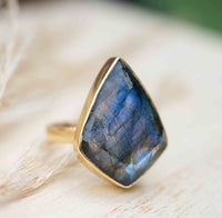 Rainbow Labradorite Ring * Gold Ring * Gemstone * Gold Plated * Statement *Bridal *Wedding * Natural  *Handmade * BJR257