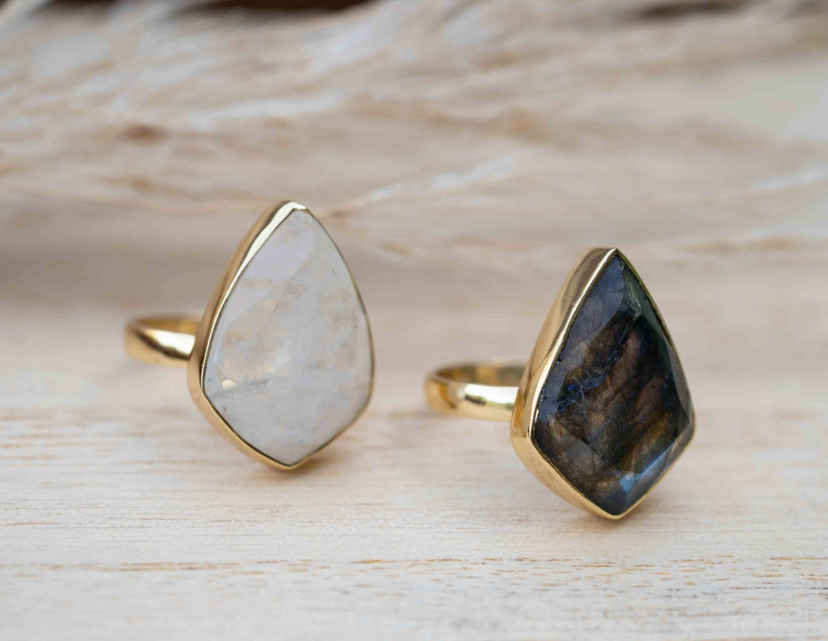 Moonstone Gold Plated Ring *  Statement Ring * Gemstone Ring * Rainbow Moonstone * Gold Ring  * Large Ring Statement * BJR256
