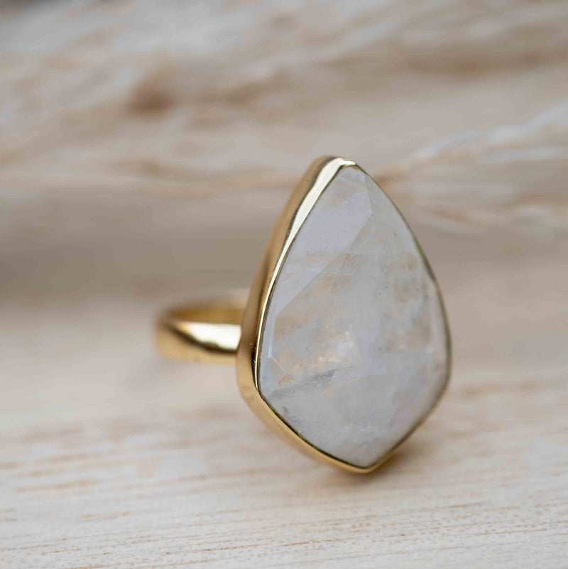 Moonstone Gold Plated Ring *  Statement Ring * Gemstone Ring * Rainbow Moonstone * Gold Ring  * Large Ring Statement * BJR256