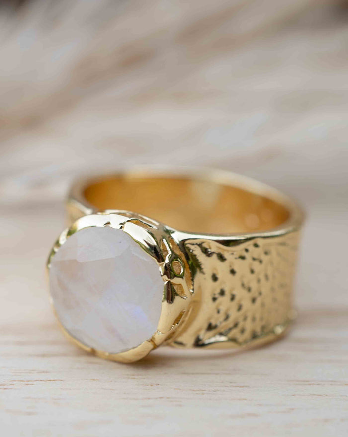 Moonstone Gold Plated Ring *  Statement Ring * Gemstone Ring * Rainbow Moonstone * Gold Ring  * Large Ring Statement * BJR250