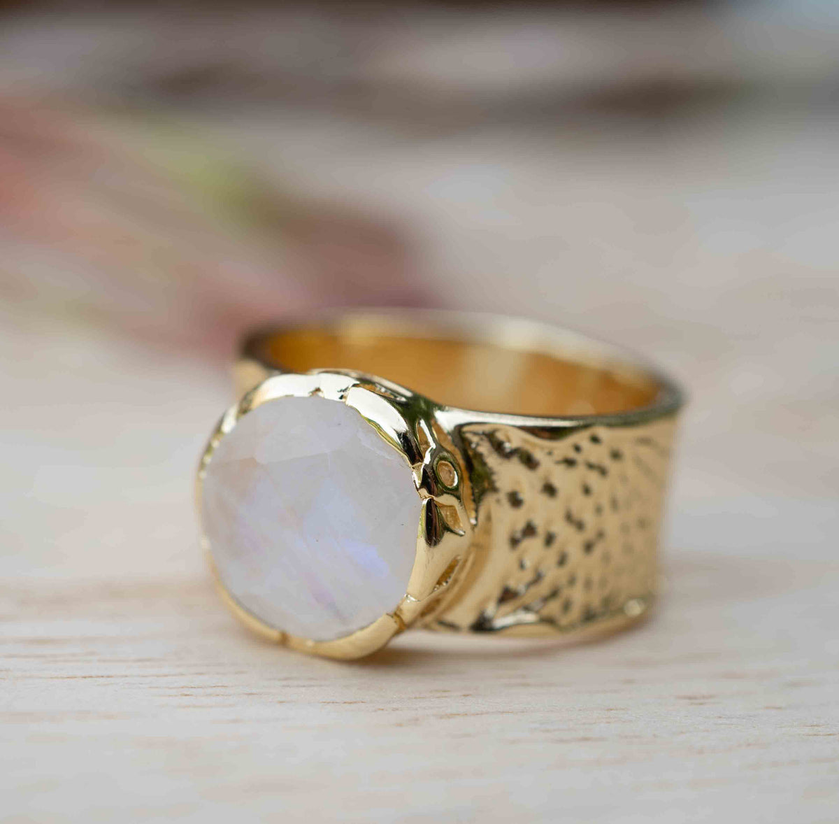 Moonstone Gold Plated Ring *  Statement Ring * Gemstone Ring * Rainbow Moonstone * Gold Ring  * Large Ring Statement * BJR250