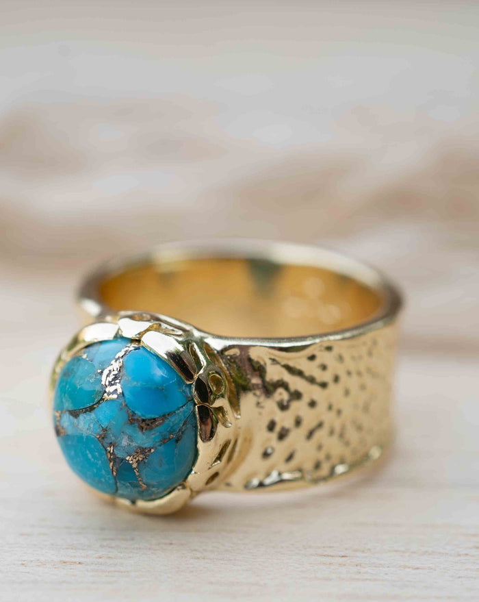 Turquoise Gold Plated Ring *Gold Ring *Statement Ring *Gemstone *Copper Turquoise Ring* Natural *Organic Ring * Ocean* Blue Ring * BJR251