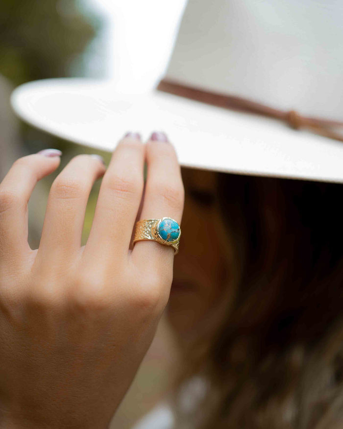 Turquoise Gold Plated Ring *Gold Ring *Statement Ring *Gemstone *Copper Turquoise Ring* Natural *Organic Ring * Ocean* Blue Ring * BJR251