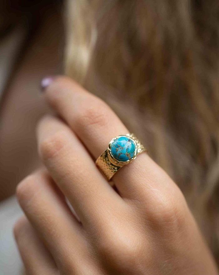 Turquoise Gold Plated Ring *Gold Ring *Statement Ring *Gemstone *Copper Turquoise Ring* Natural *Organic Ring * Ocean* Blue Ring * BJR251