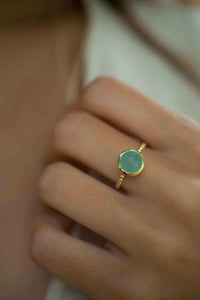 Gold Plated 18k Aqua Chalcedony * Gemstone Ring * Handmade * Statement * Natural * Organic*Gift for her*Jewelry*Bycila*May Birthstone*