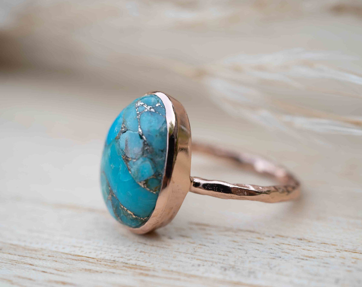 Turquoise Rose Gold Plated Ring *Statement Ring *Gemstone *Copper Turquoise Ring* Natural *Organic Ring * Ocean* Blue Ring * BJR246