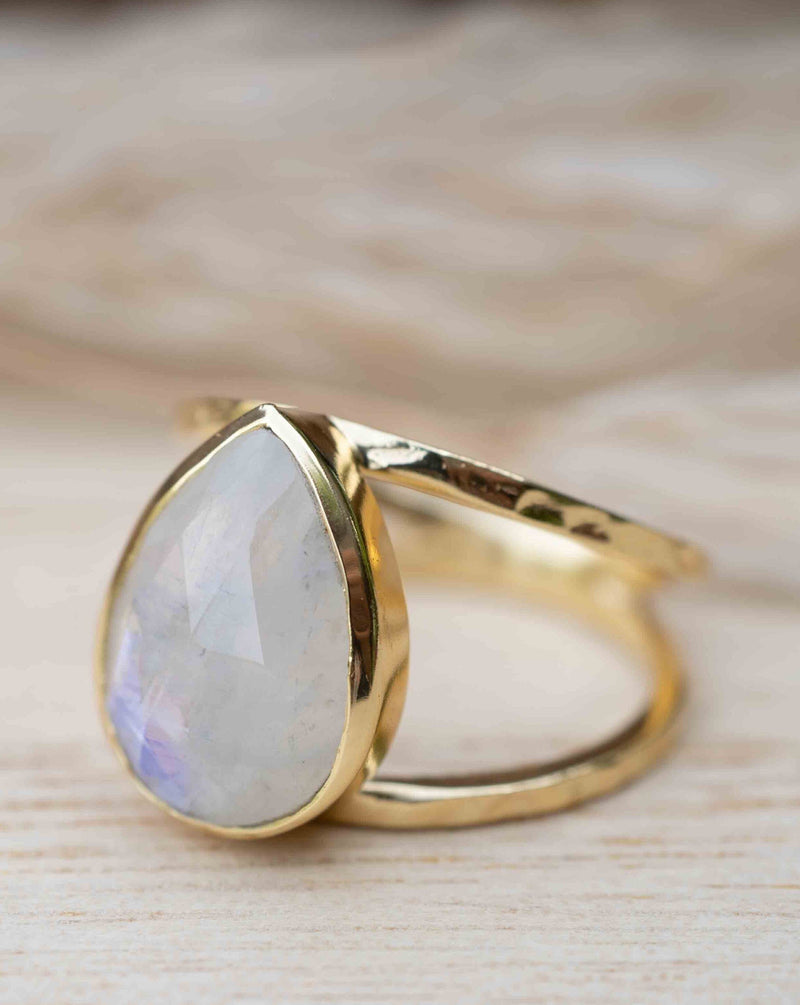 Moonstone Gold Plated Ring *  Statement Ring * Gemstone Ring * Rainbow Moonstone * Gold Ring  * Large Ring Statement * BJR253