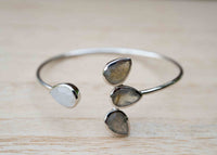 Labradorite and Moonstone Bangle Bracelet *Gold Plated 18k or Rose Gold Plated or Silver Plated *Gemstone*Lotus Flower * Statement * BJB019B