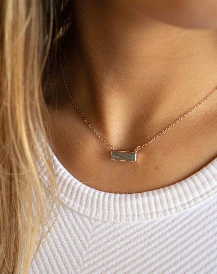 Labradorite Rectangle Bar Necklace * Gold Vermeil or Sterling Silver 925 or Rose Gold * Handmade*Gemstone * Gift for Her * Elegant * BJN028C