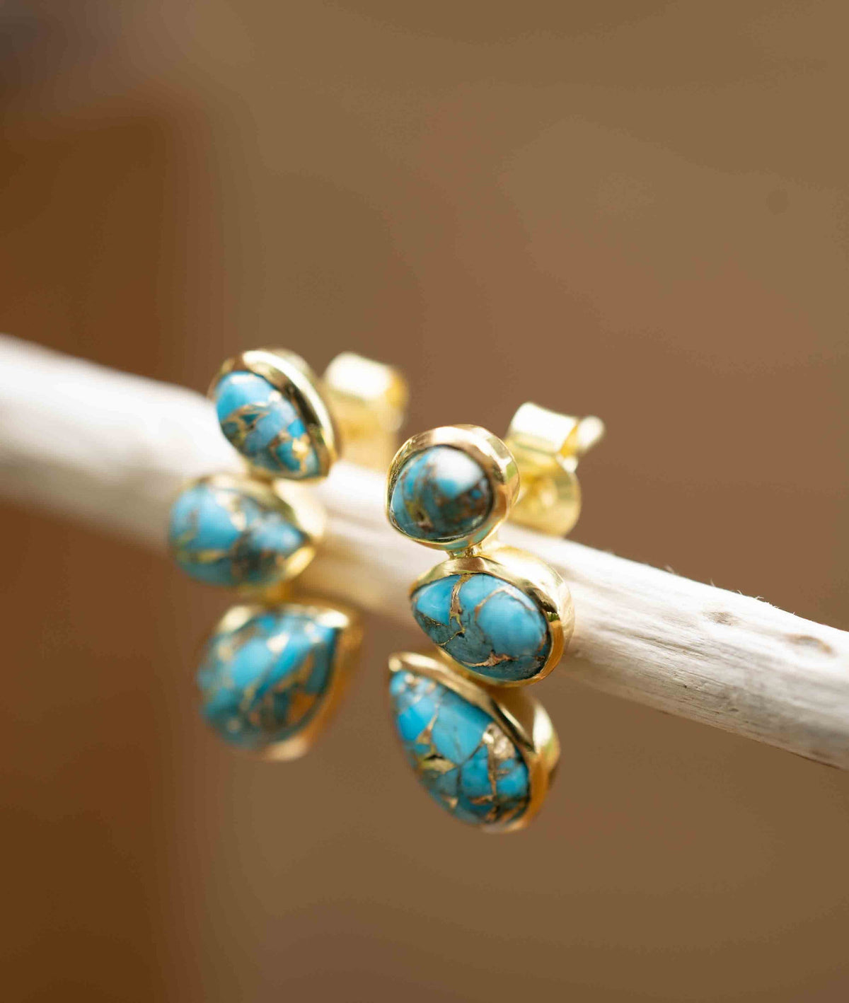 Cooper Turquoise Stud  Earrings* Gold Plated 18k * Post * Gemstone * Statement *Everyday * handmade*Lightweight * bohemian * ByCila * BJE173