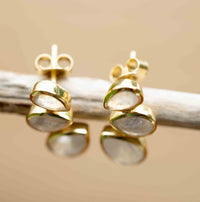 Moonstone Stud Earrings Gold Plated 18k * Gemstone * Earrings * Rainbow Moonstone * Handmade * Boho * Modern * BJE174