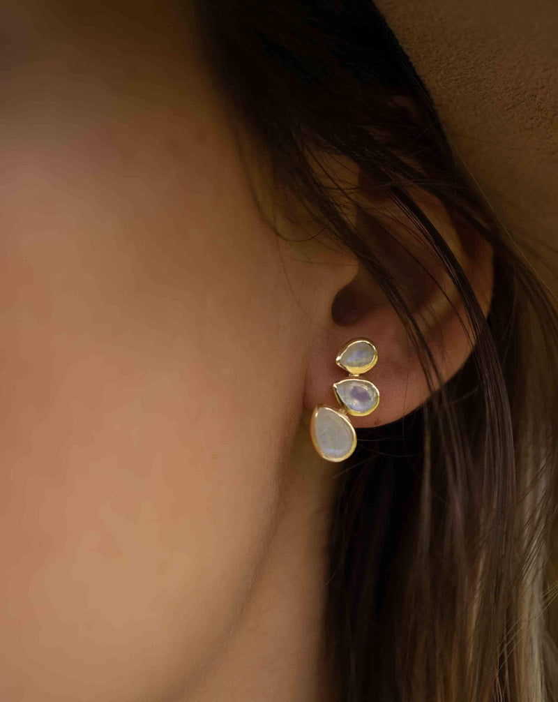 Moonstone Stud Earrings Gold Plated 18k * Gemstone * Earrings * Rainbow Moonstone * Handmade * Boho * Modern * BJE174