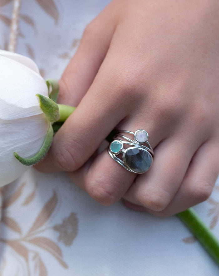 Silver Plated Ring * Labradorite * Moonstone * Aqua Chalcedony *Gemstones * Handmade * Statement * Natural * Organic * Gift for her * BJR101