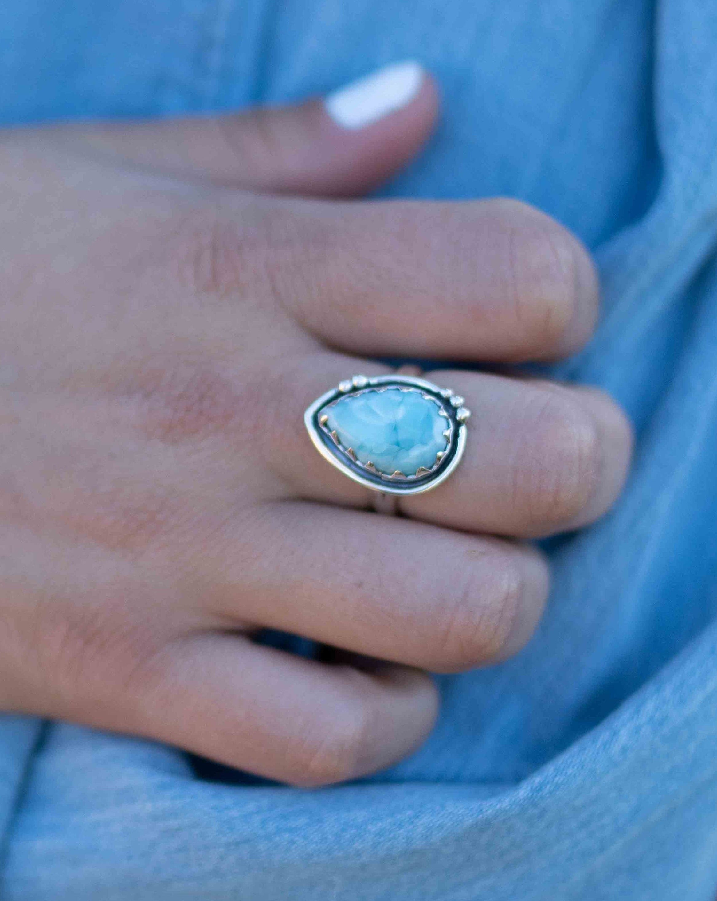 Larimar Ring * Tear Drop * Sterling Silver 925 * BJR263 – ByCila