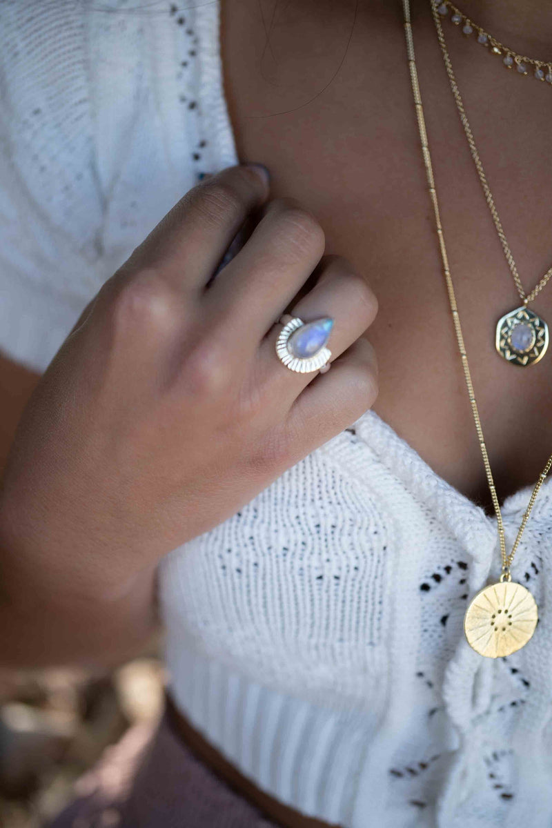 Moonstone Ring * Sterling Silver and Brass * Filigree * Handmade * Gemstone * Statement * Jewelry * Bycila * Gift For Her * BJR196