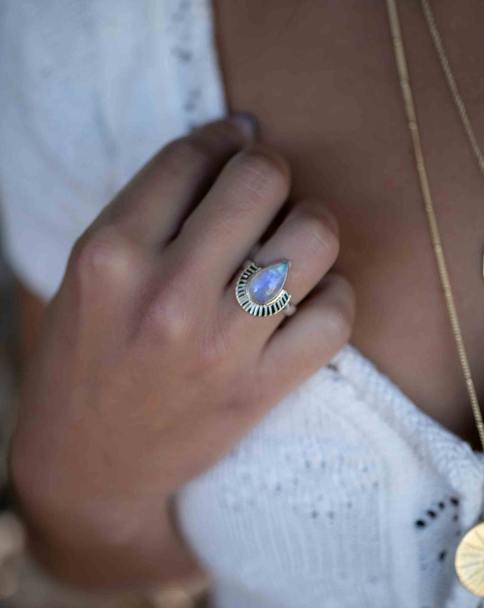 Moonstone Ring * Sterling Silver and Brass * Filigree * Handmade * Gemstone * Statement * Jewelry * Bycila * Gift For Her * BJR196