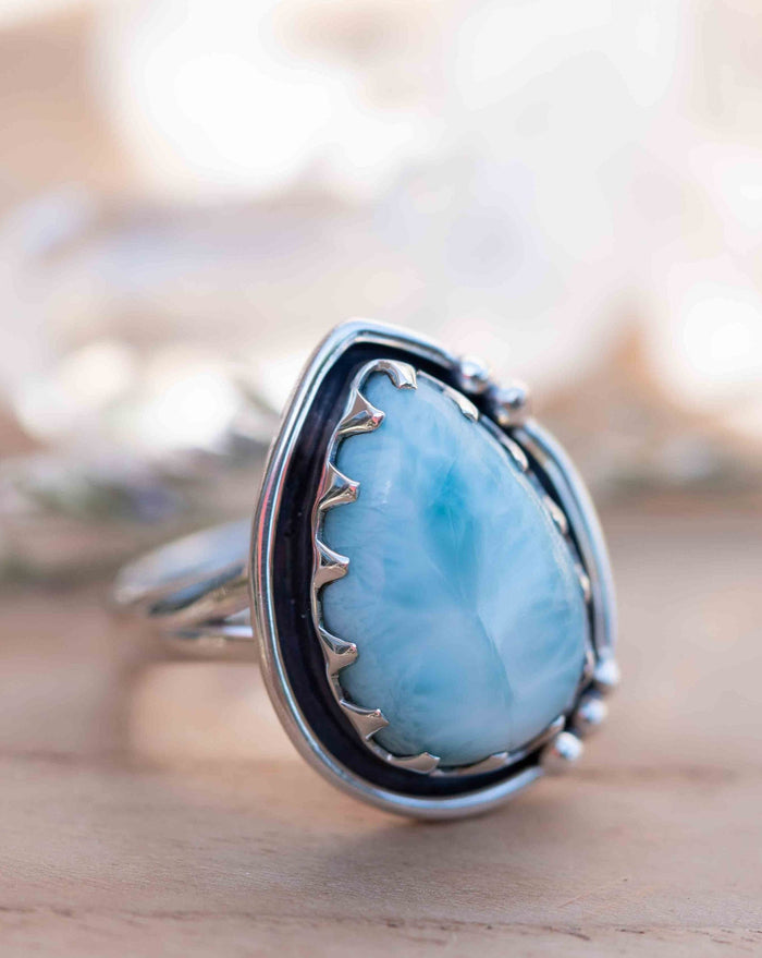 Larimar Ring * Tear Drop * Sterling Silver 925 * Gemstone * Natural * Statement * Handmade * Semi Precious Stone * Bohemian * Chic * BJR263