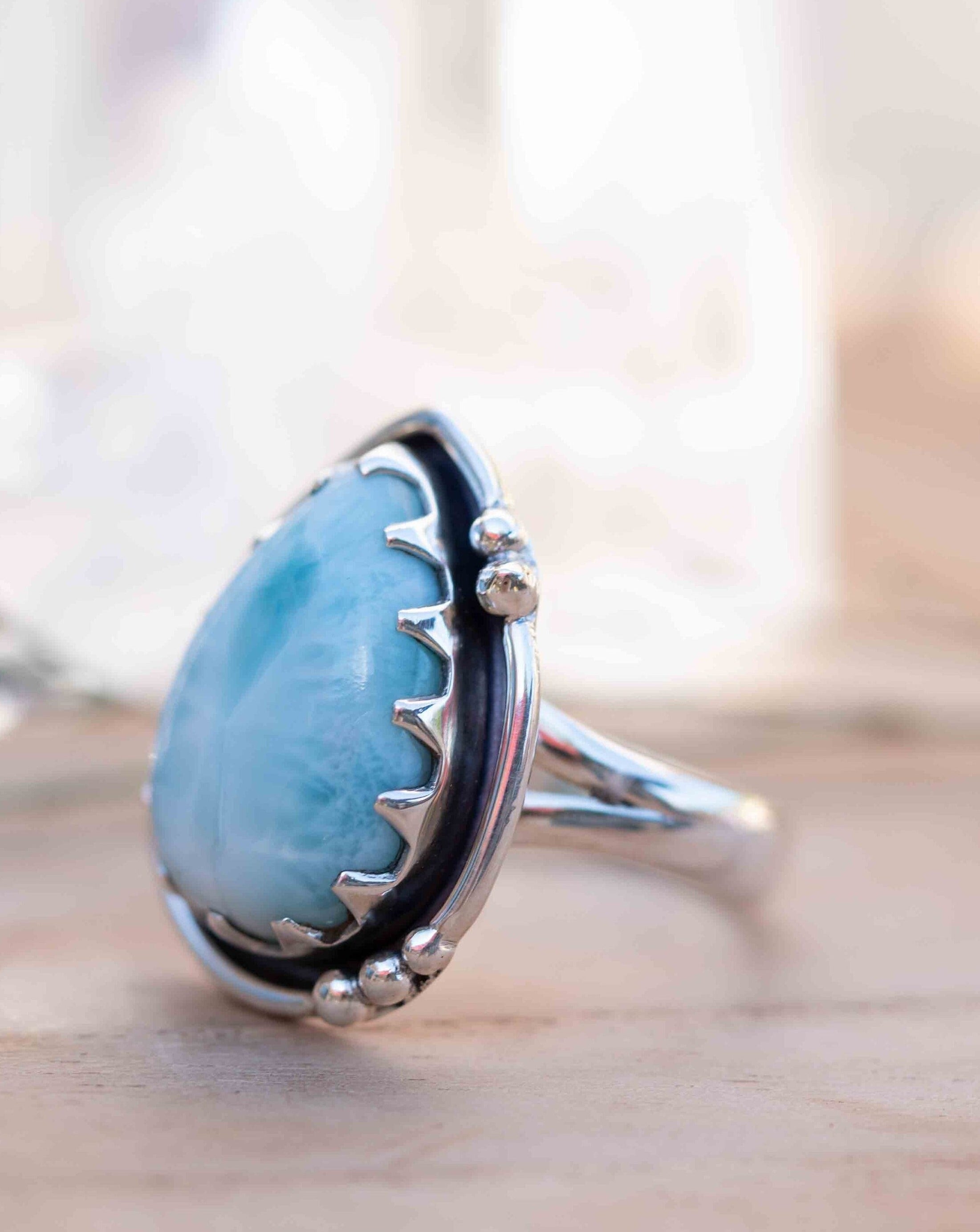 無料配達 * Ring Larimar Tear ByCila – BJR263 * 925 Silver Sterling * Drop アクセサリー