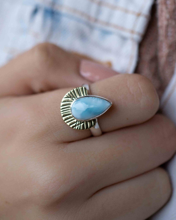 Larimar Ring * Sterling Silver and Brass * Handmade * Gemstone * Statement * Jewelry * Bycila * Gift For Her * BJR197