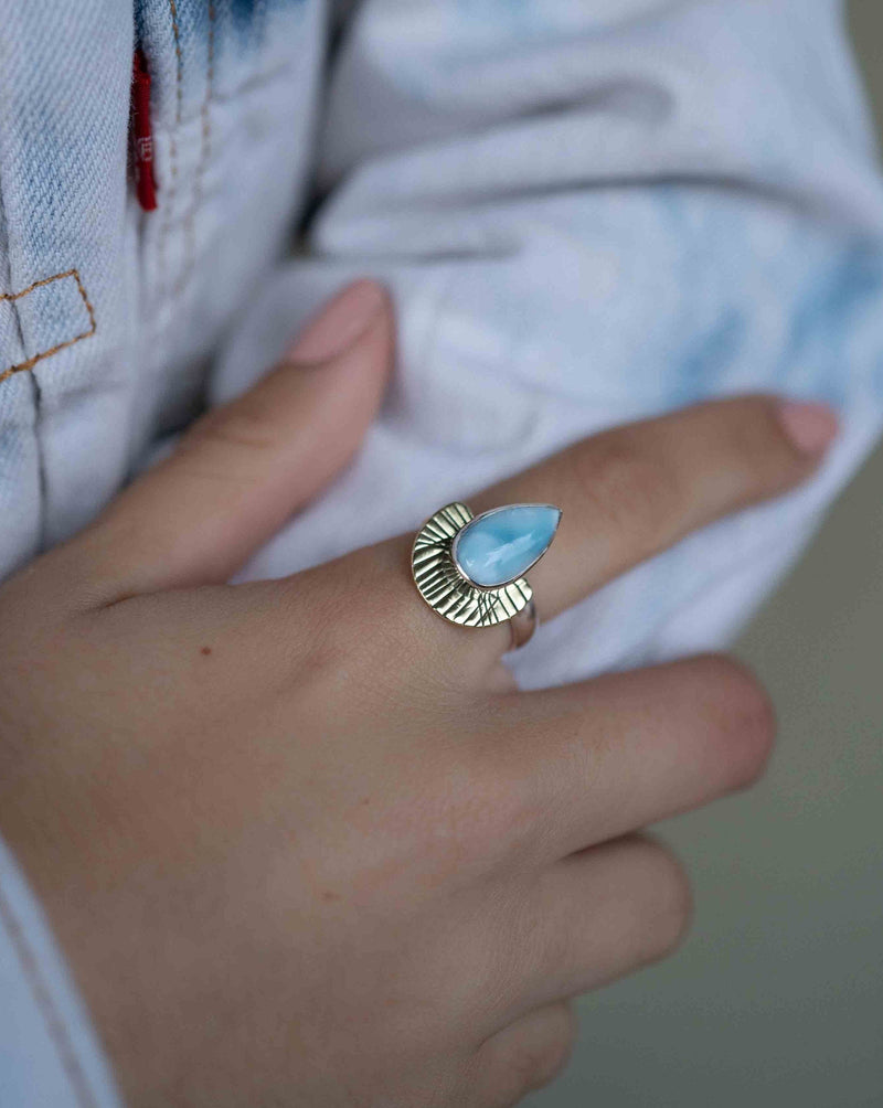 Larimar Ring * Sterling Silver and Brass * Handmade * Gemstone * Statement * Jewelry * Bycila * Gift For Her * BJR197