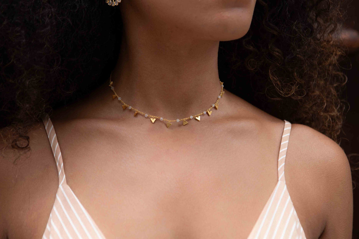 Moonstone, Rose Quartz, Labradorite or Turquoise Choker * Gold Plated * Handmade * Layered * Gemstone *  Birthstone * Gift for Her *BJN136