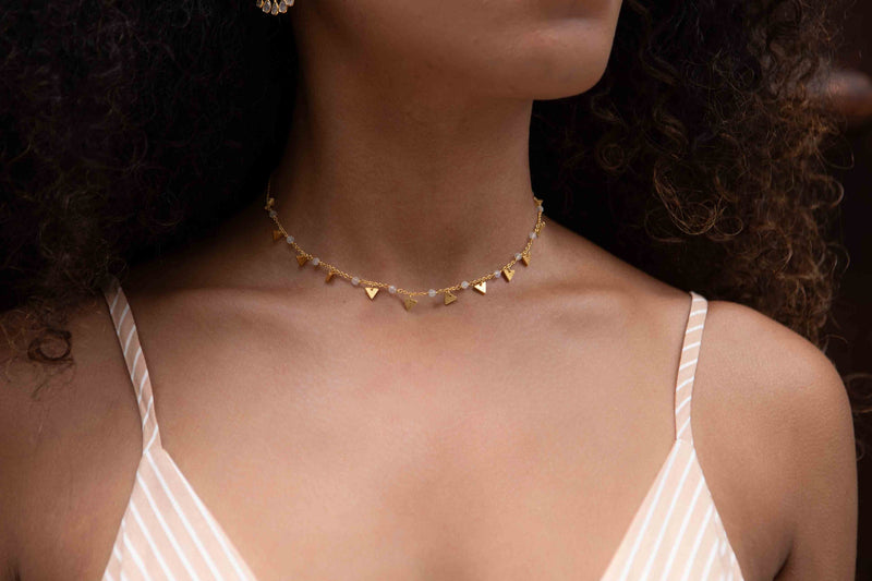 Moonstone, Rose Quartz, Labradorite or Turquoise Choker * Gold Plated * Handmade * Layered * Gemstone *  Birthstone * Gift for Her *BJN136