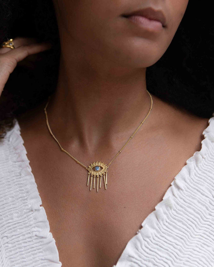 Evil Eye Labradorite, Moonstone or Copper Turquoise Necklace  *Gold Plated 18k *Handmade * Bohemian * Layered *Modern *Perfect Gift * BJN100