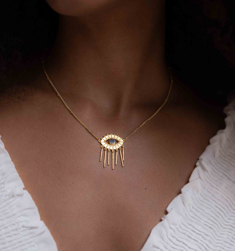 Evil Eye Labradorite, Moonstone or Copper Turquoise Necklace  *Gold Plated 18k *Handmade * Bohemian * Layered *Modern *Perfect Gift * BJN100