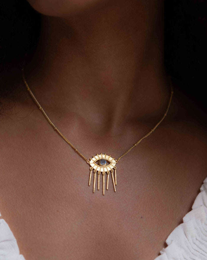 Evil Eye Labradorite, Moonstone or Copper Turquoise Necklace  *Gold Plated 18k *Handmade * Bohemian * Layered *Modern *Perfect Gift * BJN100