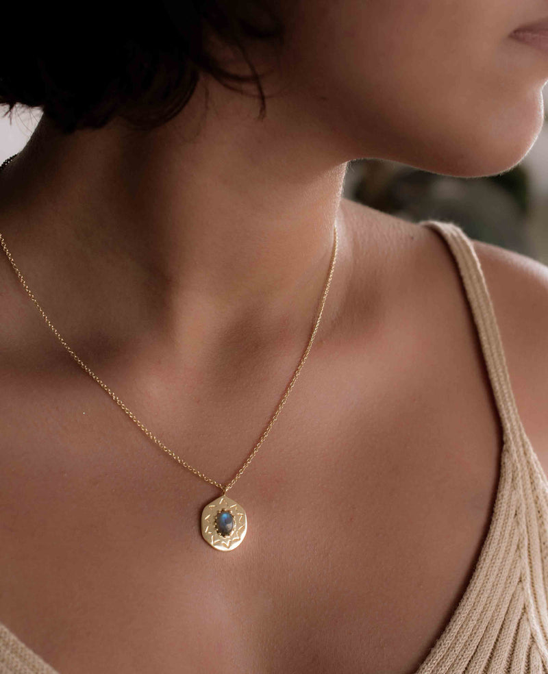 Moonstone, Labradorite, Rose Quartz or Aqua Chalcedony Necklace * Dotted chain Gold Plated 18k * Gemstone * Modern * Layered * BJN109