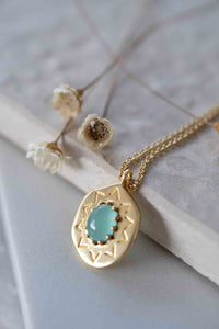 Moonstone, Labradorite or Aqua Chalcedony  Necklace * Dotted chain Gold Plated 18k * Gemstone * Modern * Layered * BJN106
