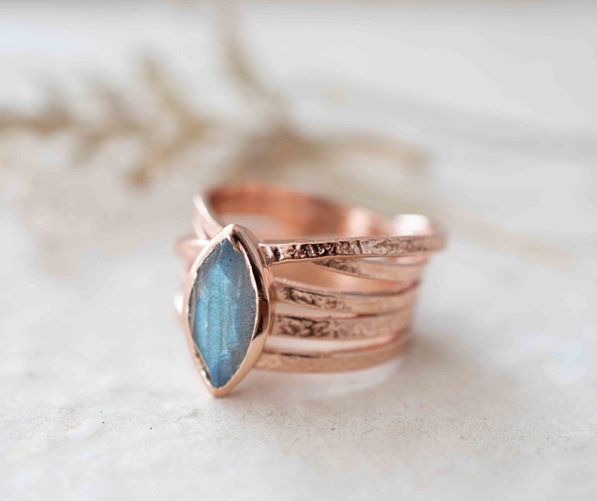 Labradorite Ring * Rose Gold Plated Ring * Statement Ring *Gemstone Ring *Labradorite *Bridal Ring *Organic Ring *Natural *BJR218