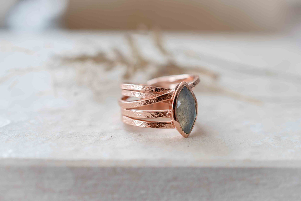 Labradorite Ring * Rose Gold Plated Ring * Statement Ring *Gemstone Ring *Labradorite *Bridal Ring *Organic Ring *Natural *BJR218