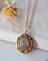 Moonstone, Labradorite or Aqua Chalcedony  Necklace * Dotted chain Gold Plated 18k * Gemstone * Modern * Layered * BJN106