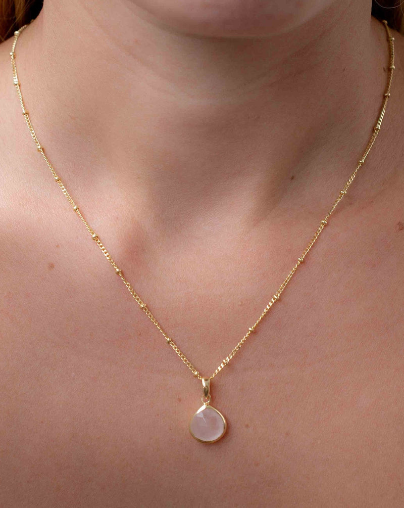 Rose Quartz Tear Drop Gemstone Necklace *Dotted Chain Gold Vermeil *Handmade*Layered *