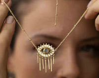 Evil Eye Labradorite, Moonstone or Copper Turquoise Necklace  *Gold Plated 18k *Handmade * Bohemian * Layered *Modern *Perfect Gift * BJN100