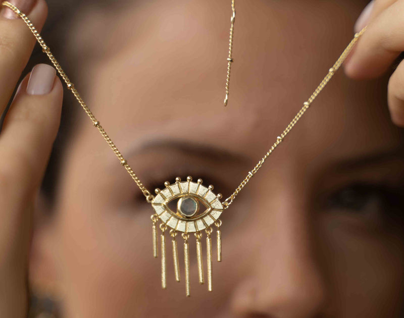 Evil Eye Labradorite, Moonstone or Copper Turquoise Necklace  *Gold Plated 18k *Handmade * Bohemian * Layered *Modern *Perfect Gift * BJN100
