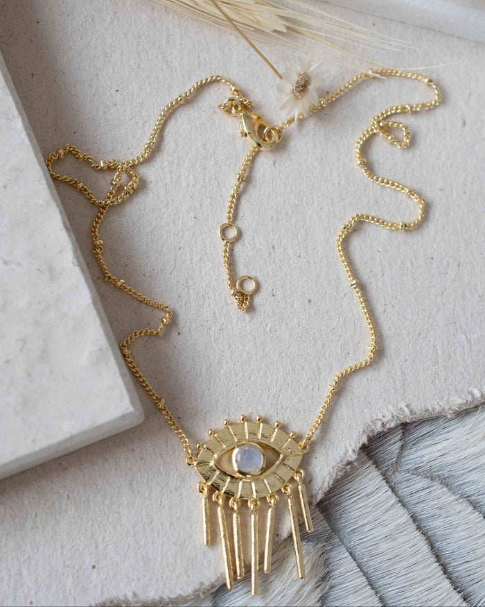Evil Eye Labradorite, Moonstone or Copper Turquoise Necklace  *Gold Plated 18k *Handmade * Bohemian * Layered *Modern *Perfect Gift * BJN100