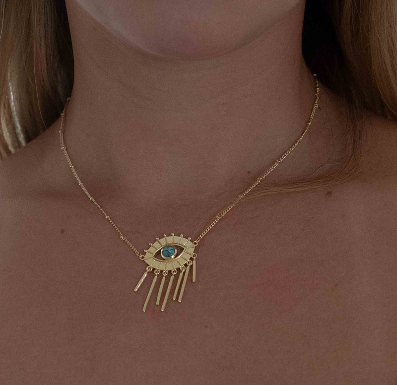 Evil Eye Labradorite, Moonstone or Copper Turquoise Necklace  *Gold Plated 18k *Handmade * Bohemian * Layered *Modern *Perfect Gift * BJN100