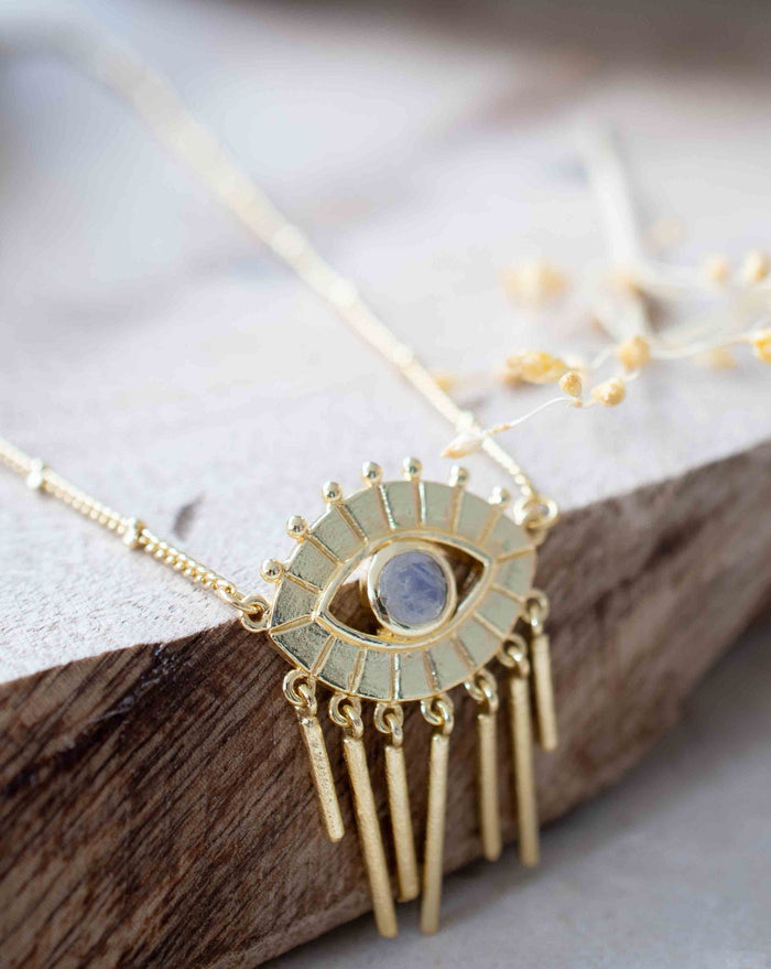 Evil Eye Labradorite, Moonstone or Copper Turquoise Necklace  *Gold Plated 18k *Handmade * Bohemian * Layered *Modern *Perfect Gift * BJN100