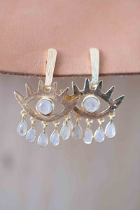 Moonstone Stud  Earrings Gold Plated 18k* Gemstone * Statement  * handmade * Every day * Lightweight * bohemian * BJE202