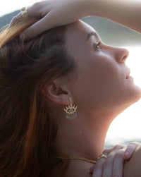 Moonstone Stud  Earrings Gold Plated 18k* Gemstone * Statement  * handmade * Every day * Lightweight * bohemian * BJE202