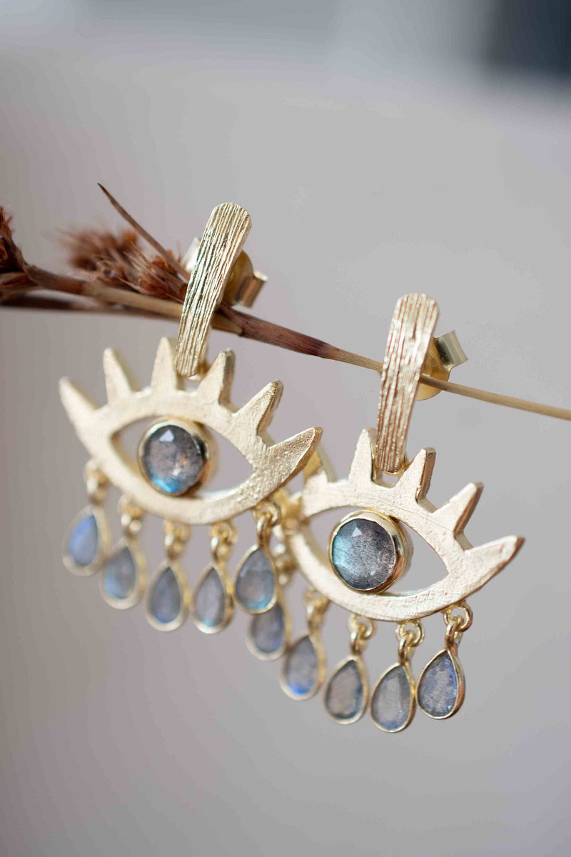 Labradorite Earrings Stud Gold Plated 18k *Post * Gemstone * Statement * handmade * Every day * Lightweight * bohemian * ByCila  * BJE201