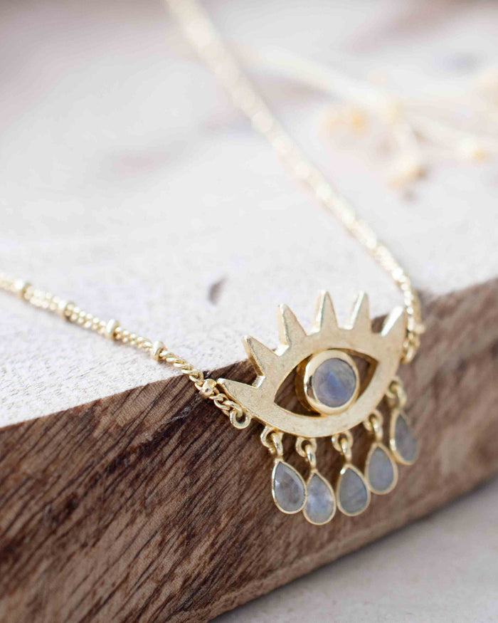 Evil Eye Labradorite, Moonstone or Copper Turquoise Necklace  *Gold Plated 18k *Handmade * Bohemian * Layered *Modern *Perfect Gift * BJN139