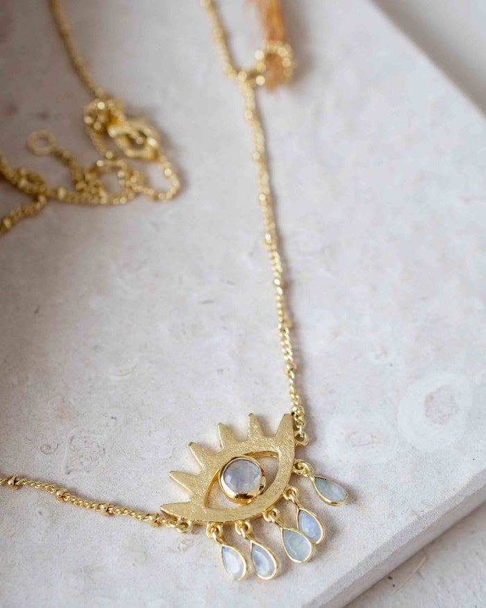 Evil Eye Labradorite, Moonstone or Copper Turquoise Necklace  *Gold Plated 18k *Handmade * Bohemian * Layered *Modern *Perfect Gift * BJN140