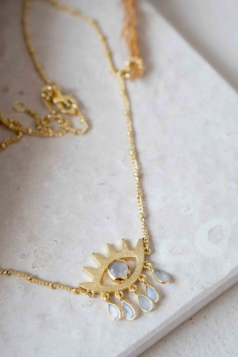 Evil Eye Labradorite, Moonstone or Copper Turquoise Necklace  *Gold Plated 18k *Handmade * Bohemian * Layered *Modern *Perfect Gift * BJN140