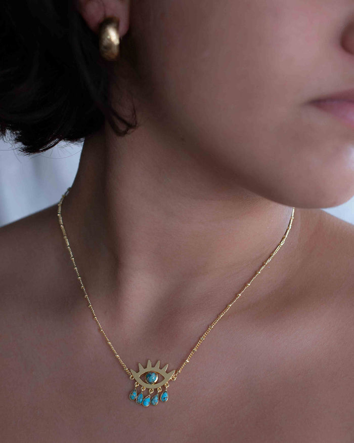 Evil Eye Labradorite, Moonstone or Copper Turquoise Necklace  *Gold Plated 18k *Handmade * Bohemian * Layered *Modern *Perfect Gift * BJN141