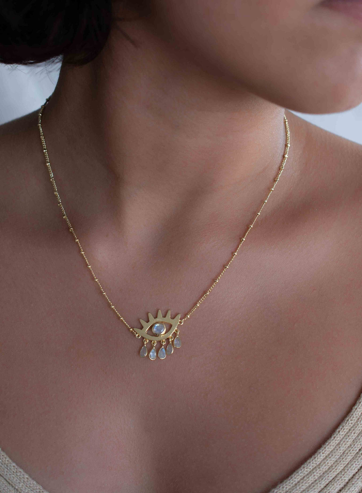 Evil Eye Labradorite, Moonstone or Copper Turquoise Necklace  *Gold Plated 18k *Handmade * Bohemian * Layered *Modern *Perfect Gift * BJN139